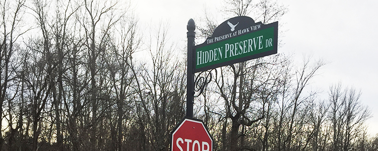 The Preserve at Hawk View custom street name sign